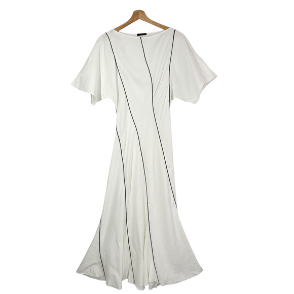 Massimo Dutti Linen Blend Midi Dress M White Short Sleeve Flowing Vacation Chic - Picture 1 of 13